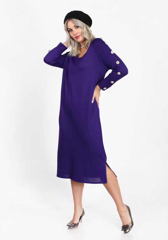 Платье однотонное с пуговицами на рукавах шир.  580, рис. 1