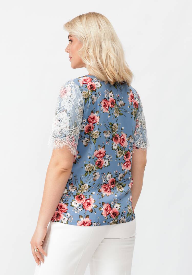 Блуза цветочная с кружевом шир.  750, рис. 17