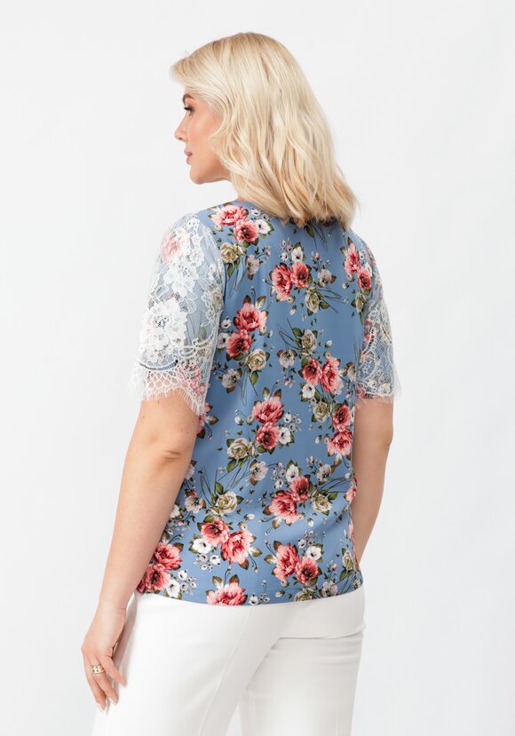 Блуза цветочная с кружевом шир.  580, рис. 17