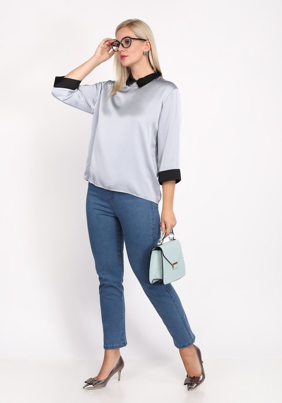 Блуза с контрастным воротничком шир.  580, рис. 1