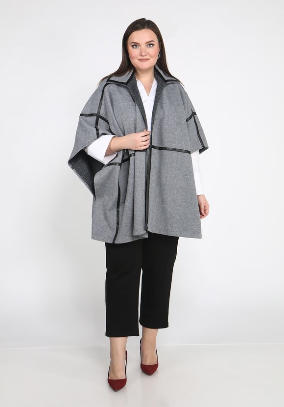 Кейп с отделкой из экокожи шир.  580, рис. 1