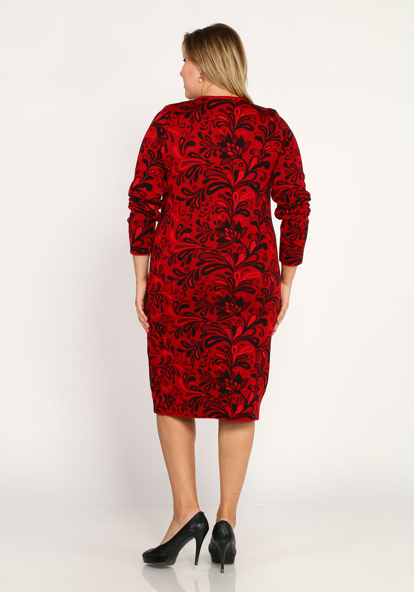 Платье вязаное с оригинальным узором VeraVo, размер 48, цвет красный - фото 7