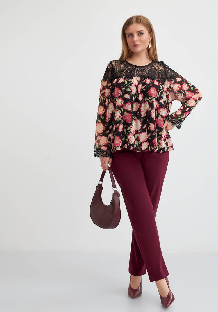 Блуза с цветочным принтом и кружевом шир.  750, рис. 2
