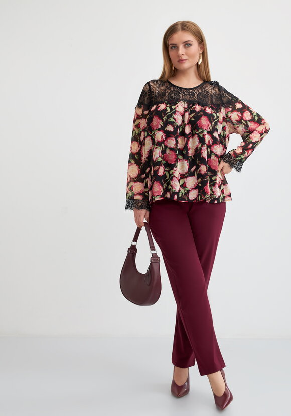 Блуза с цветочным принтом и кружевом шир.  580, рис. 2