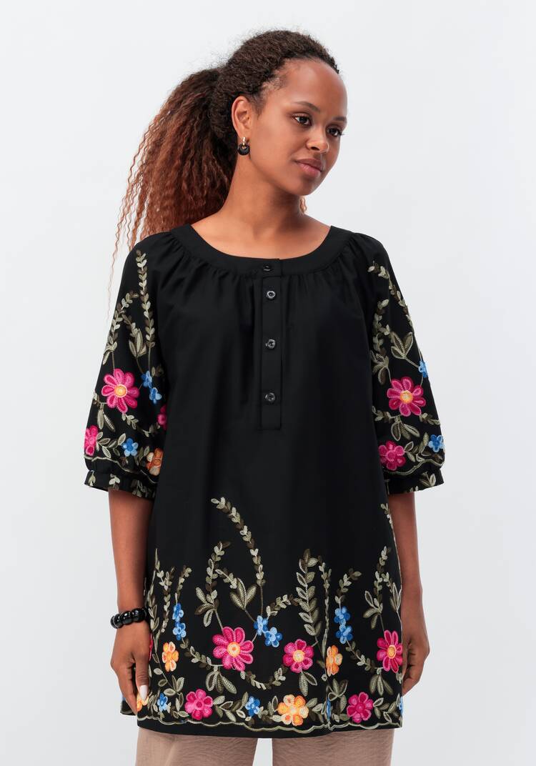 Блуза с цветочной вышивкой и рукавом реглан шир.  750, рис. 30