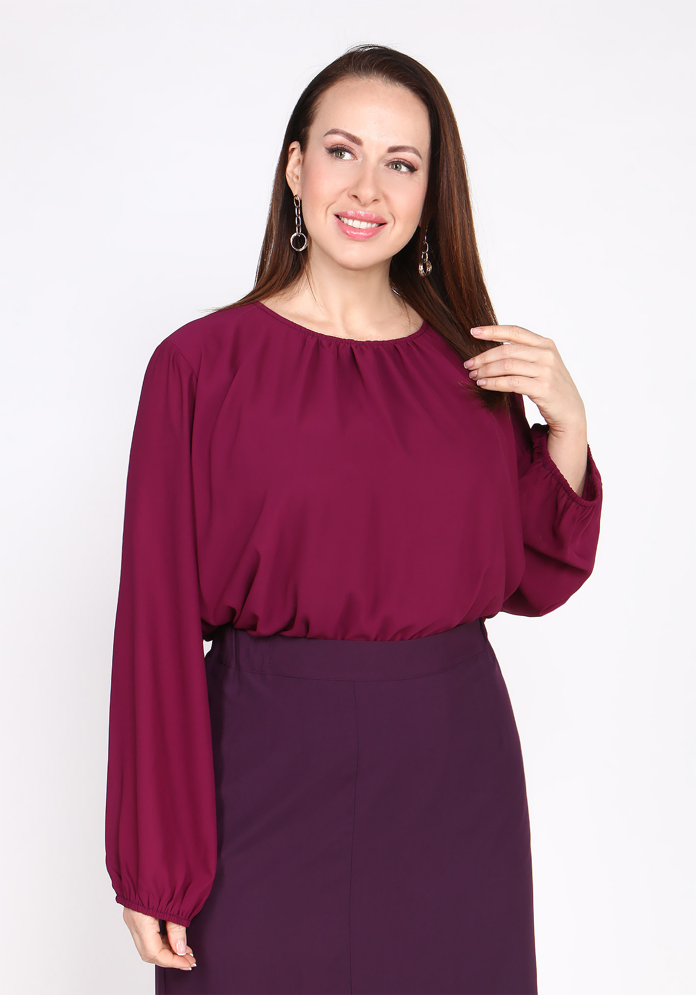 Блуза шифоновая с длинным рукавом Bianka Modeno, размер 64, цвет пудровый - фото 10