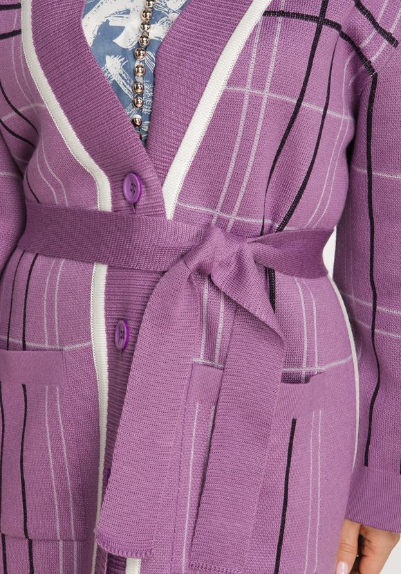 Кардиган в клетку с карманами и поясом шир.  580, рис. 8