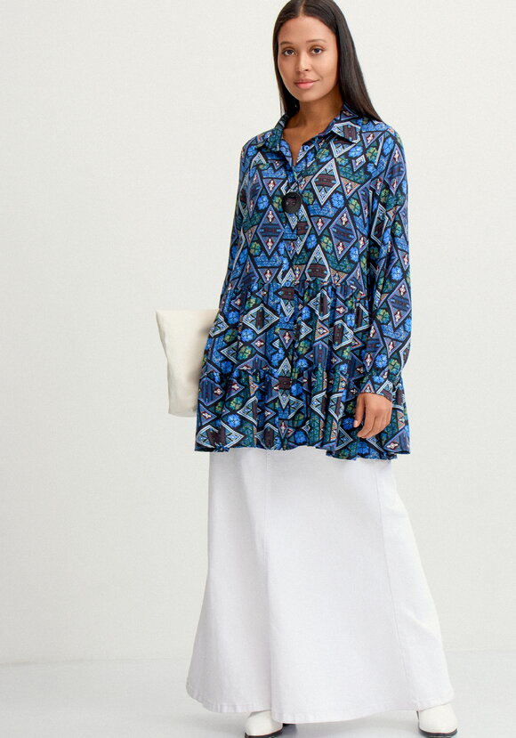 Блуза свободная с воланами по низу шир.  580, рис. 15