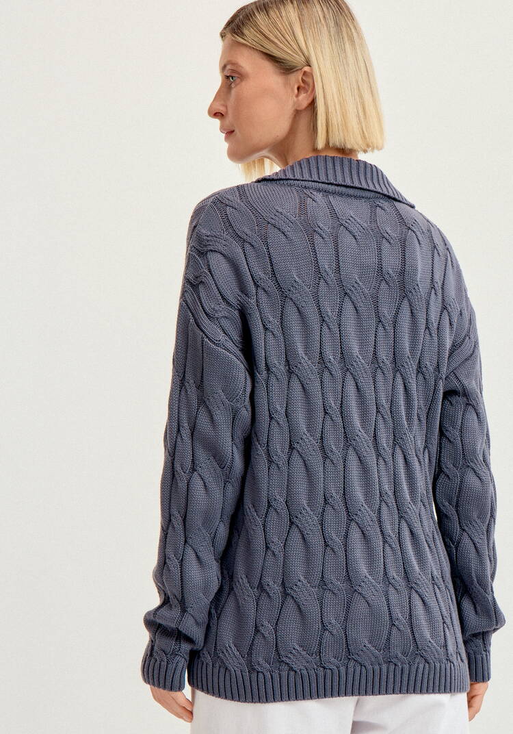 Джемпер с косами и воротником-поло шир.  750, рис. 33