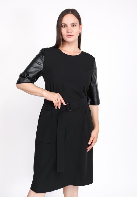 Платье с рукавами из экокожи шир.  580, рис. 2