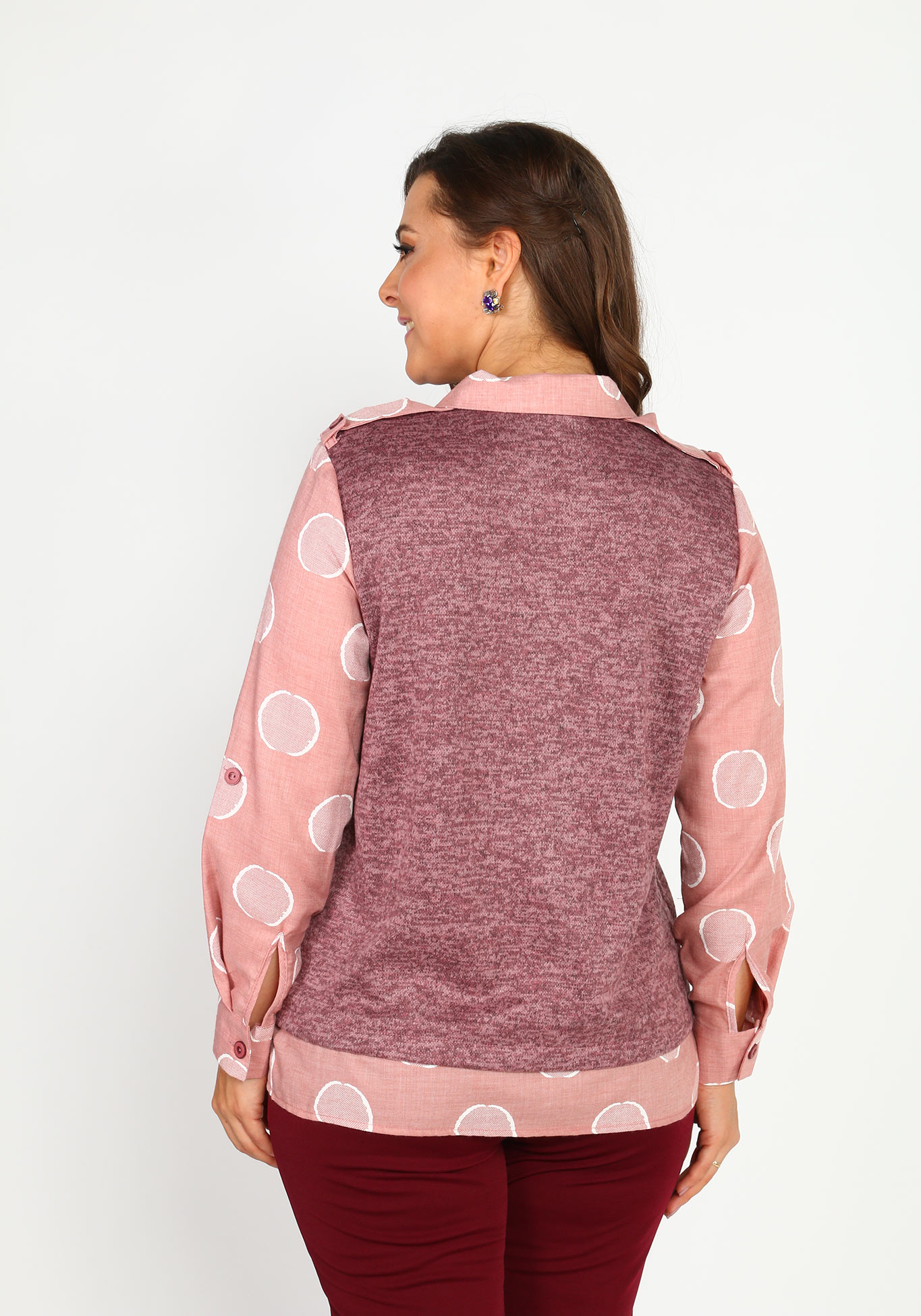 Блуза комбинированная с пуговицами Elletto Life, размер 44, цвет сиреневый - фото 3