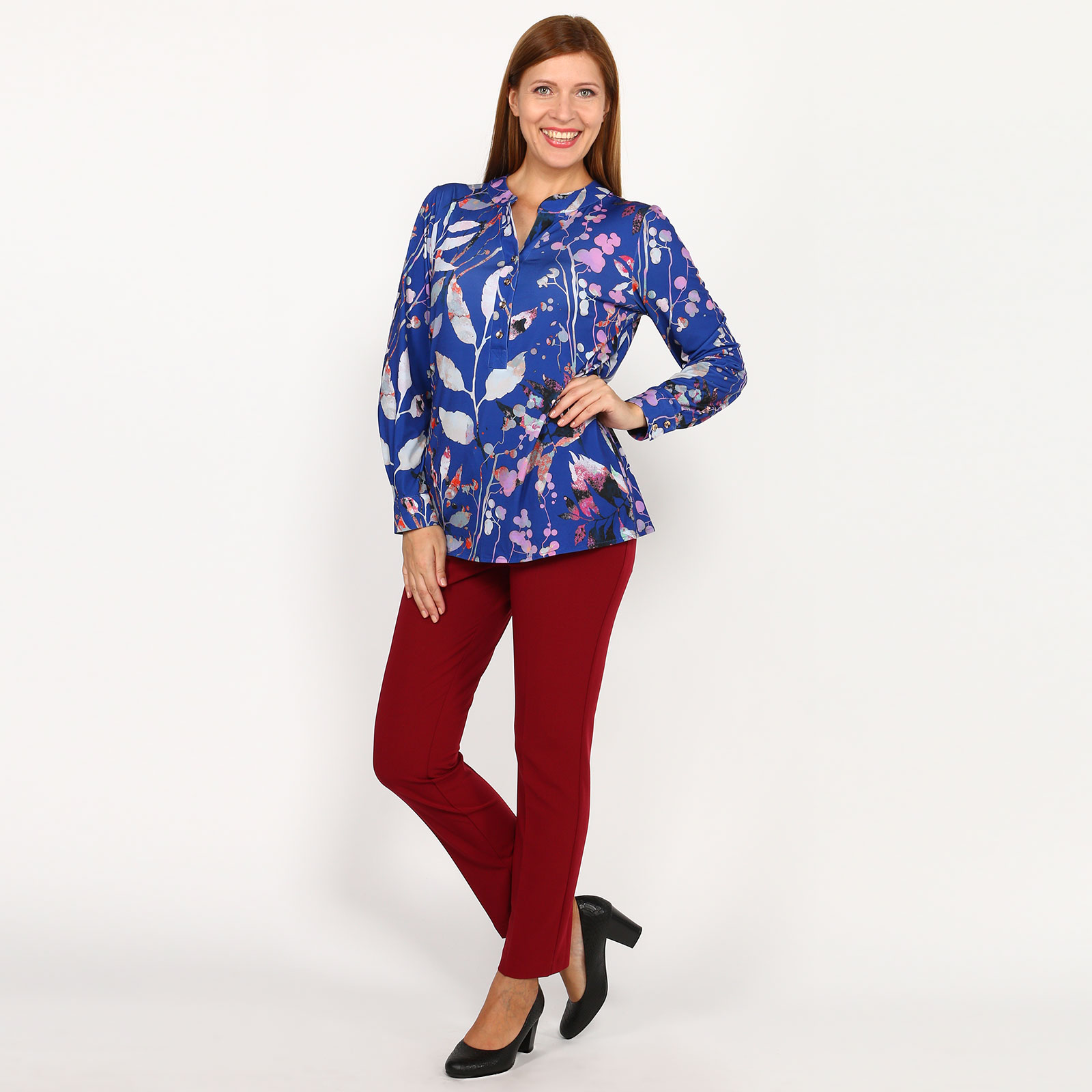 Блуза с пуговицами и принтом Elletto Life, цвет синий, размер 48 - фото 2