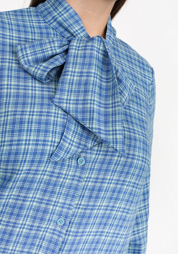 Блуза в клетку с бантом шир.  580, рис. 6