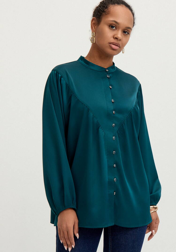 Блуза шелковая с кокеткой шир.  750, рис. 8