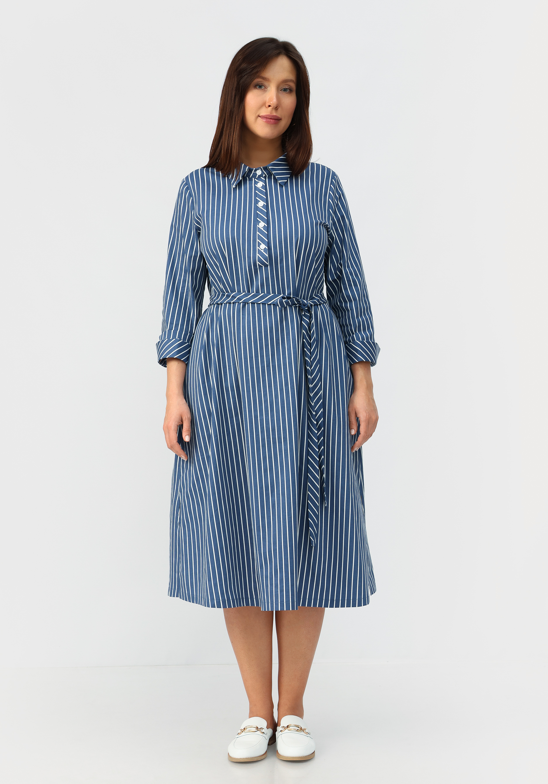 Платье-рубашка с отложным воротником VeraVo, размер 56, цвет синий - фото 6