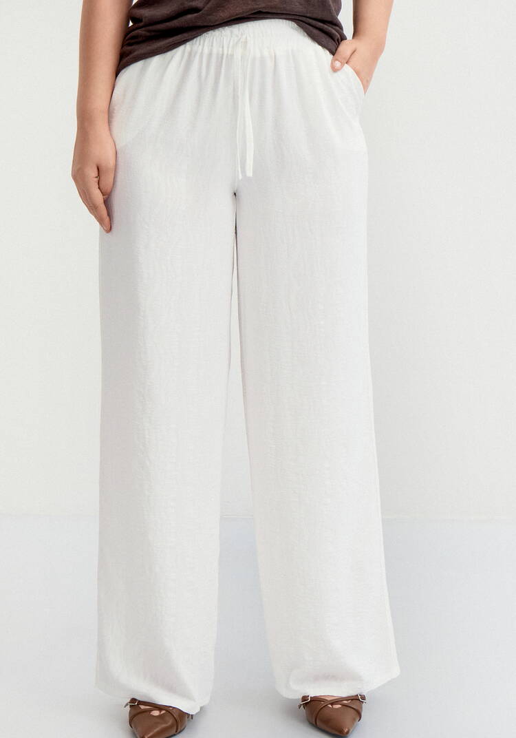 Брюки широкие с оригинальным принтом на ткани шир.  750, рис. 4