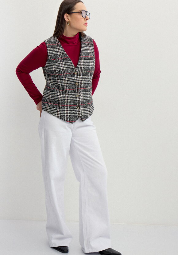 Жилет однобортный с принтом в клетку шир.  580, рис. 2