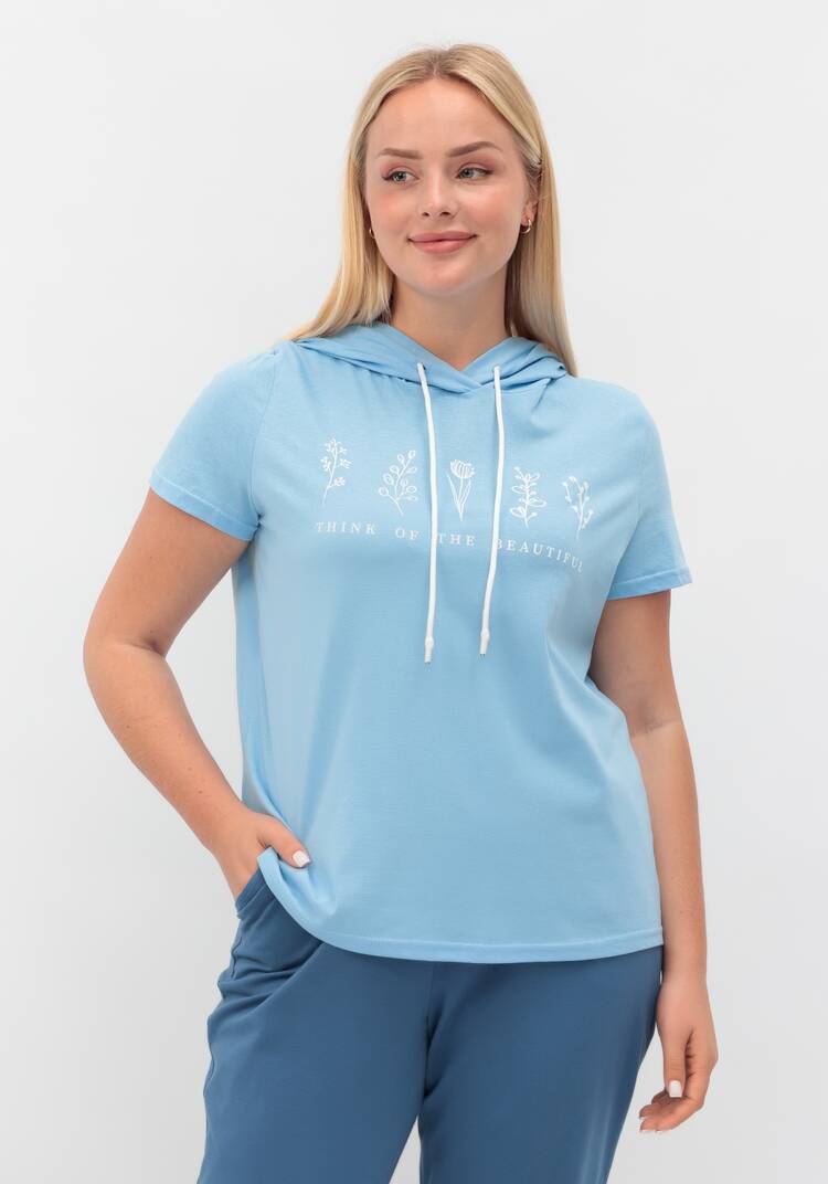 Футболка с капюшоном и лаконичным принтом шир.  750, рис. 19