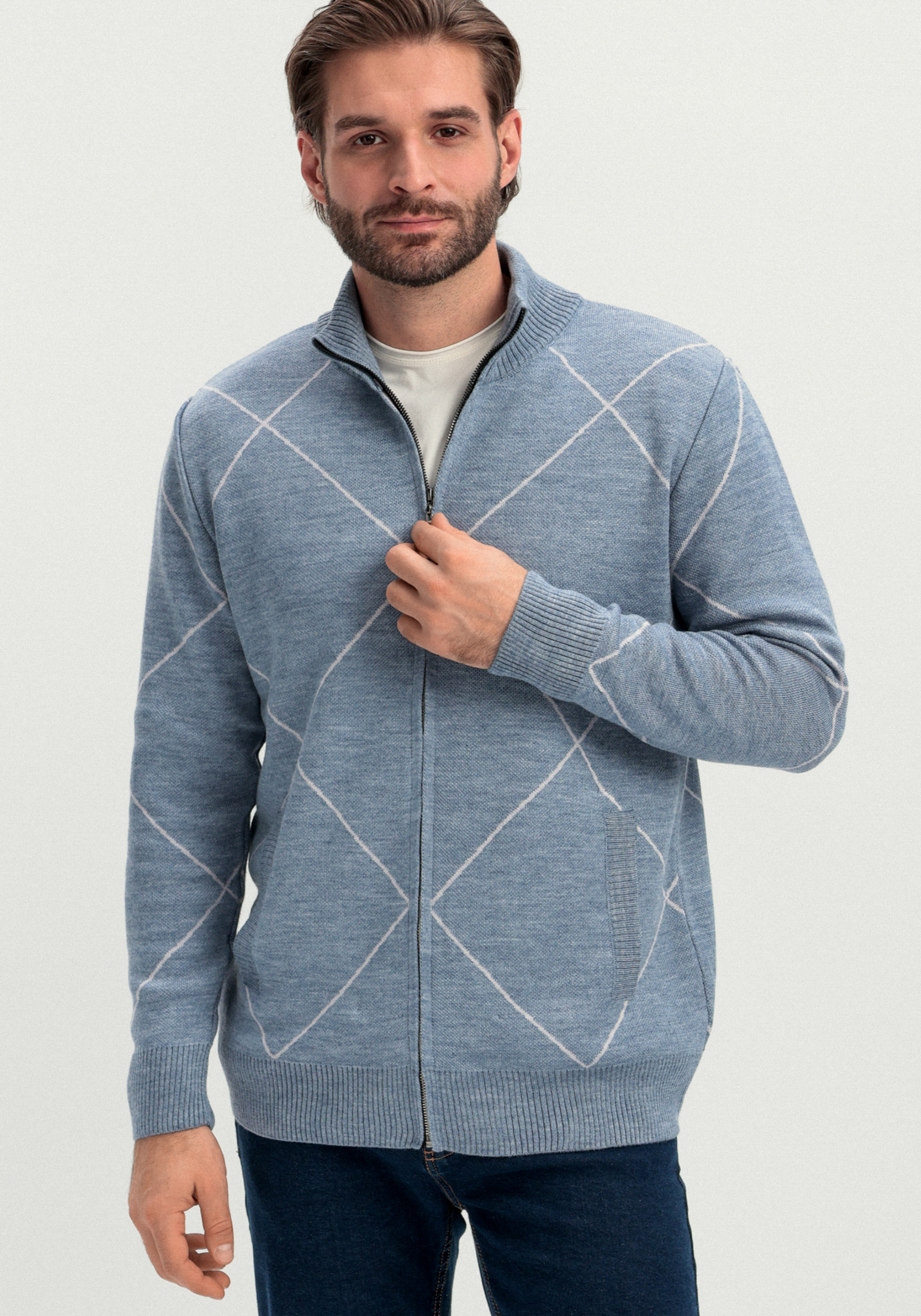 

Кардиган на молнии с высокой горловиной, Голубой