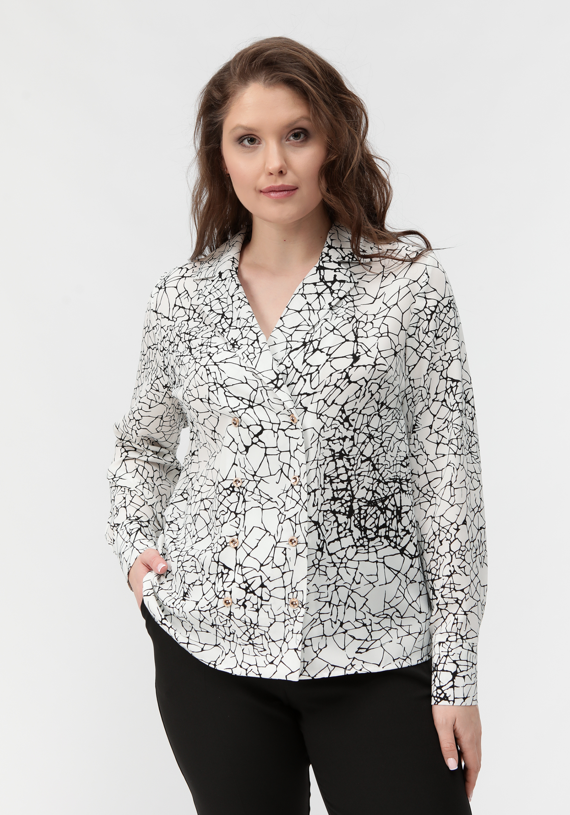 Блуза с отложным воротником двубортная VeraVo, размер 54, цвет белый