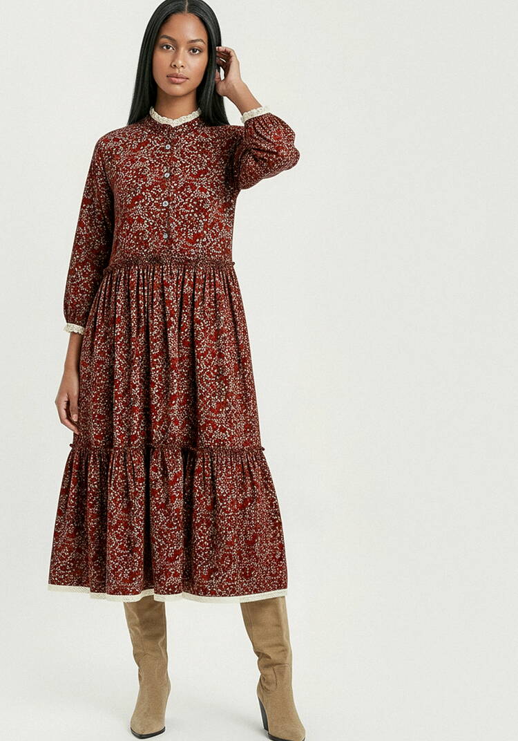 Платье ярусное с льняным кружевом шир.  750, рис. 1