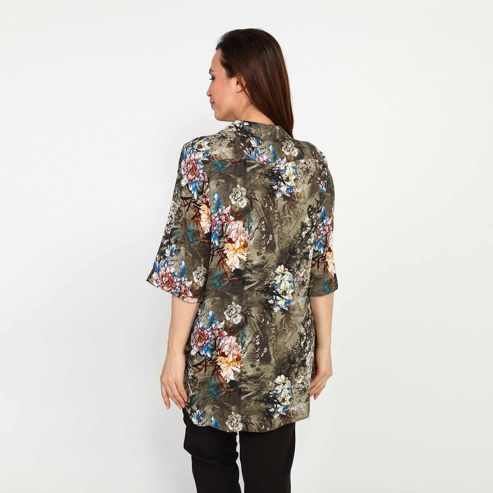 Блуза с принтом на пуговицах Bianka Modeno, размер 50, цвет сиреневый - фото 4