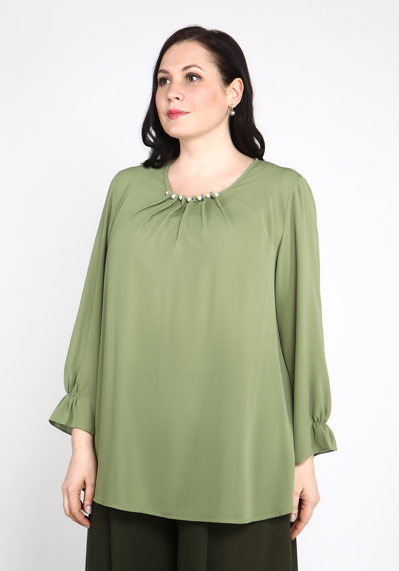Блуза с украшением на воротнике Bianka Modeno, размер 50, цвет баклажановый - фото 9