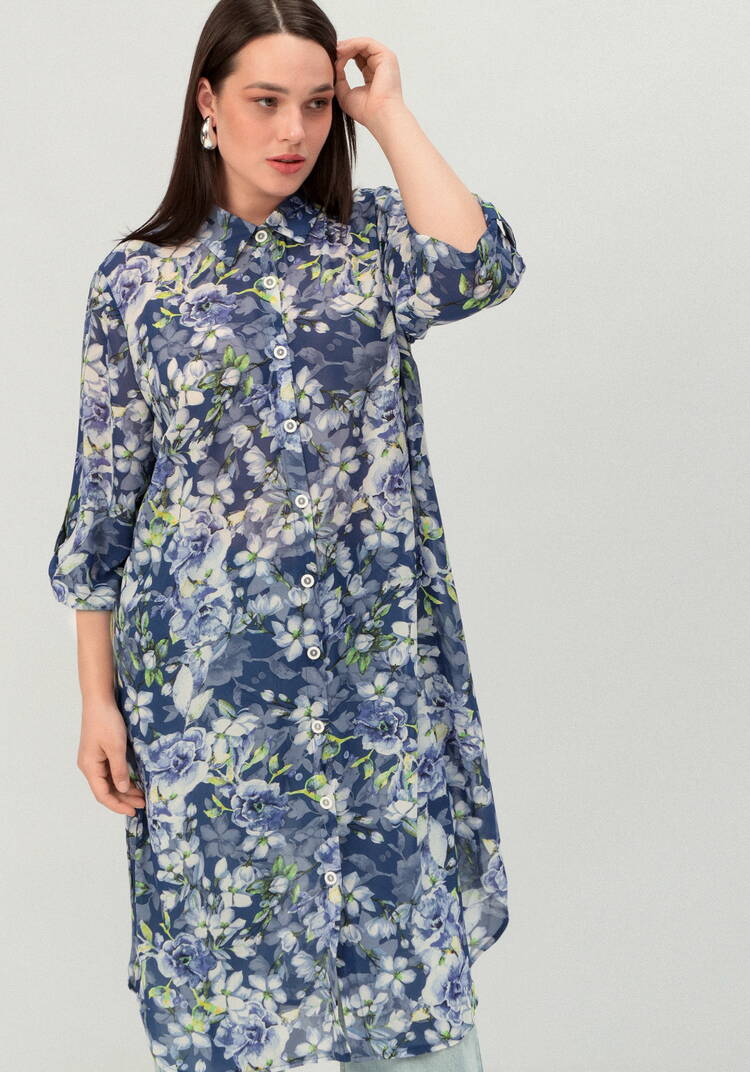 Рубашка удлинённая с цветочным принтом шир.  750, рис. 11