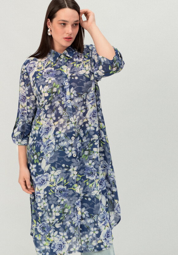 Рубашка удлинённая с цветочным принтом шир.  580, рис. 11