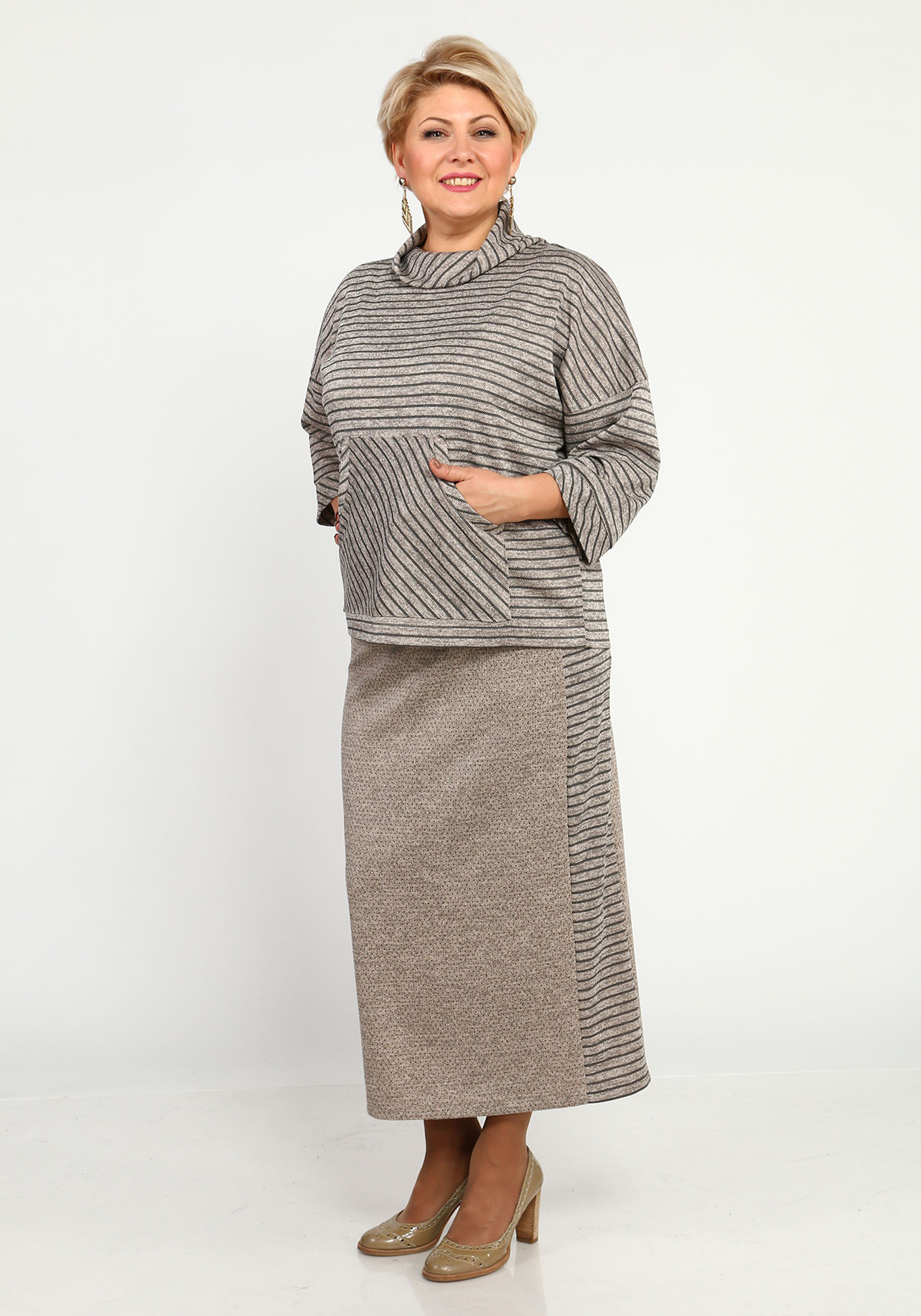 Комплект: юбка и джемпер с воротником Синель, размер 46, цвет серый - фото 3