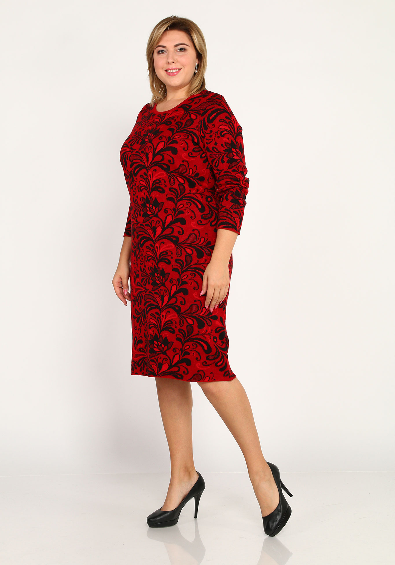 Платье вязаное с оригинальным узором VeraVo, размер 48, цвет красный - фото 1