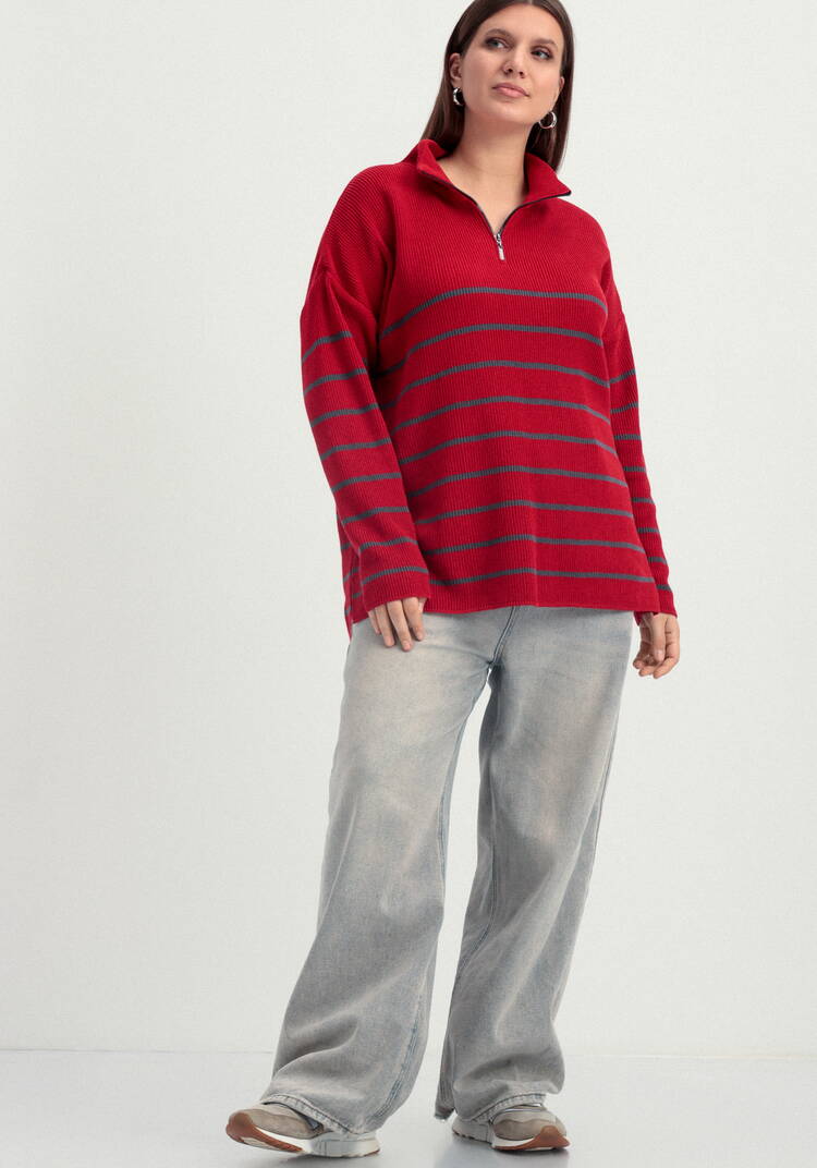 Джемпер в полоску с воротником-поло на молнии шир.  750, рис. 40