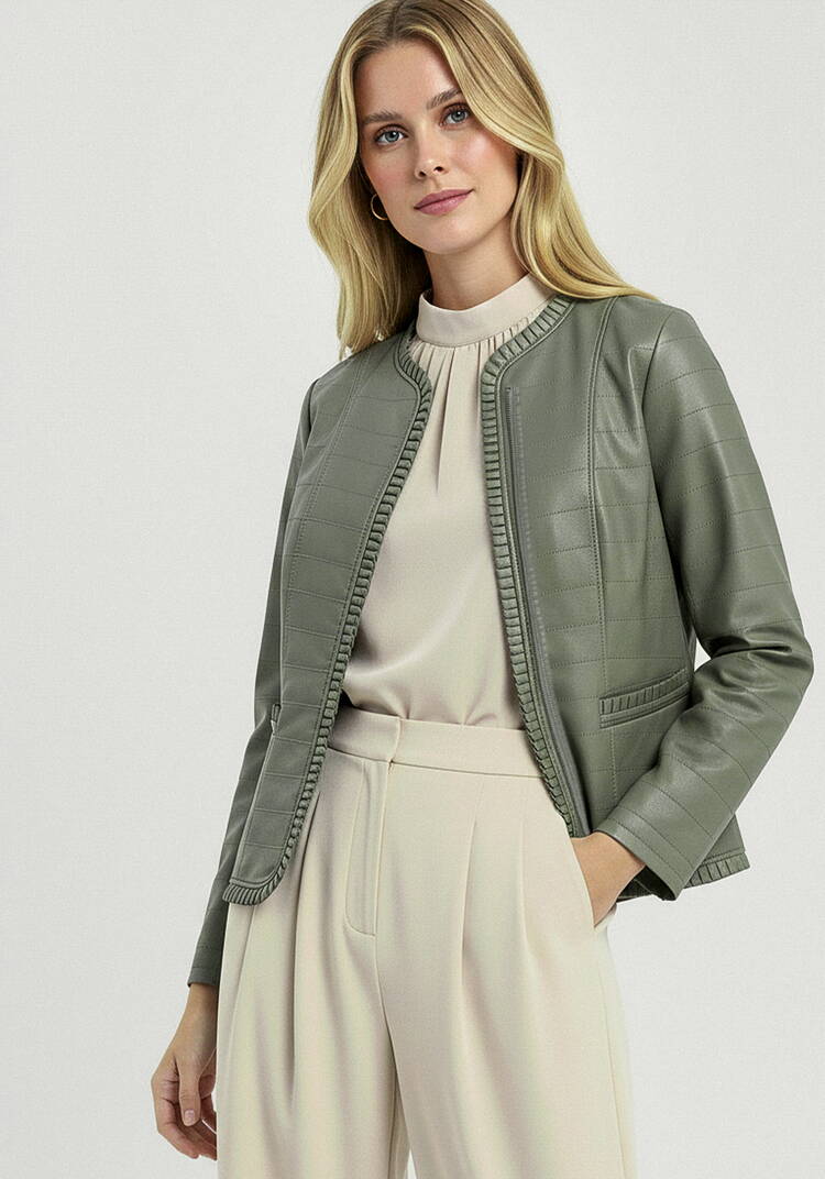 Куртка из экокожи с рюшей шир.  750, рис. 1