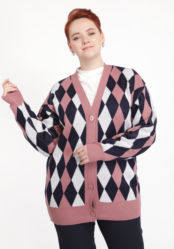 Кардиган вязаный с рисунком ромб шир.  580, рис. 5