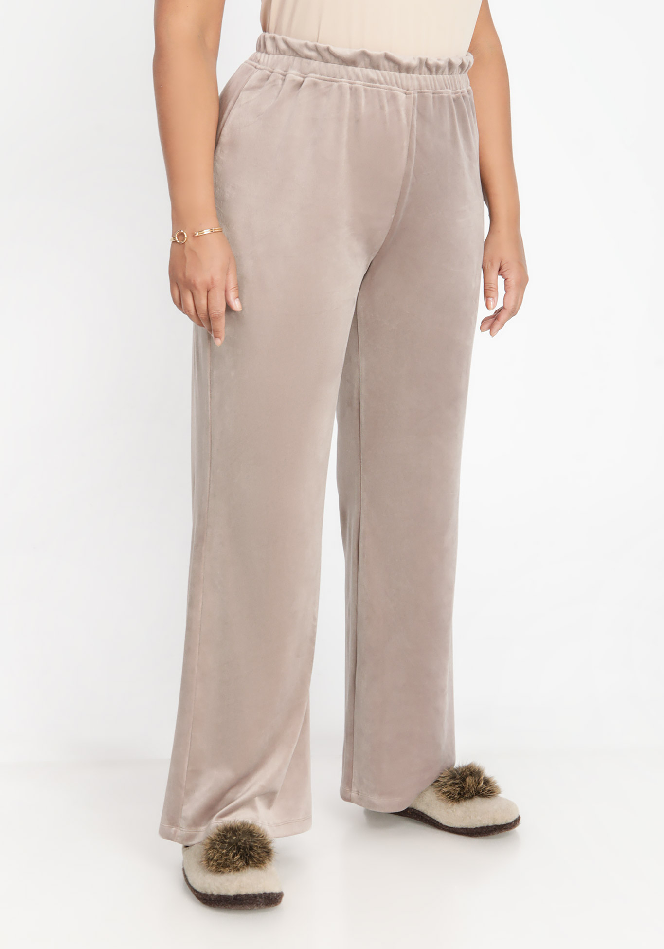 

Брюки свободного силуэта на эластичной ленте, Бежевый