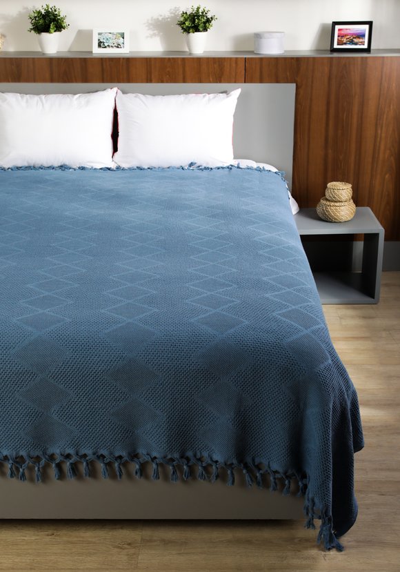 Покрывало-плед из хлопка с бахромой Айшель шир.  580, рис. 1