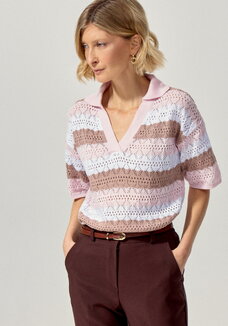 Джемпер-поло ажурный в полоску