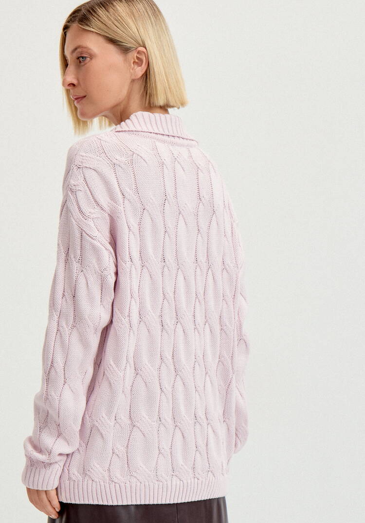 Джемпер с косами и воротником-поло шир.  750, рис. 25