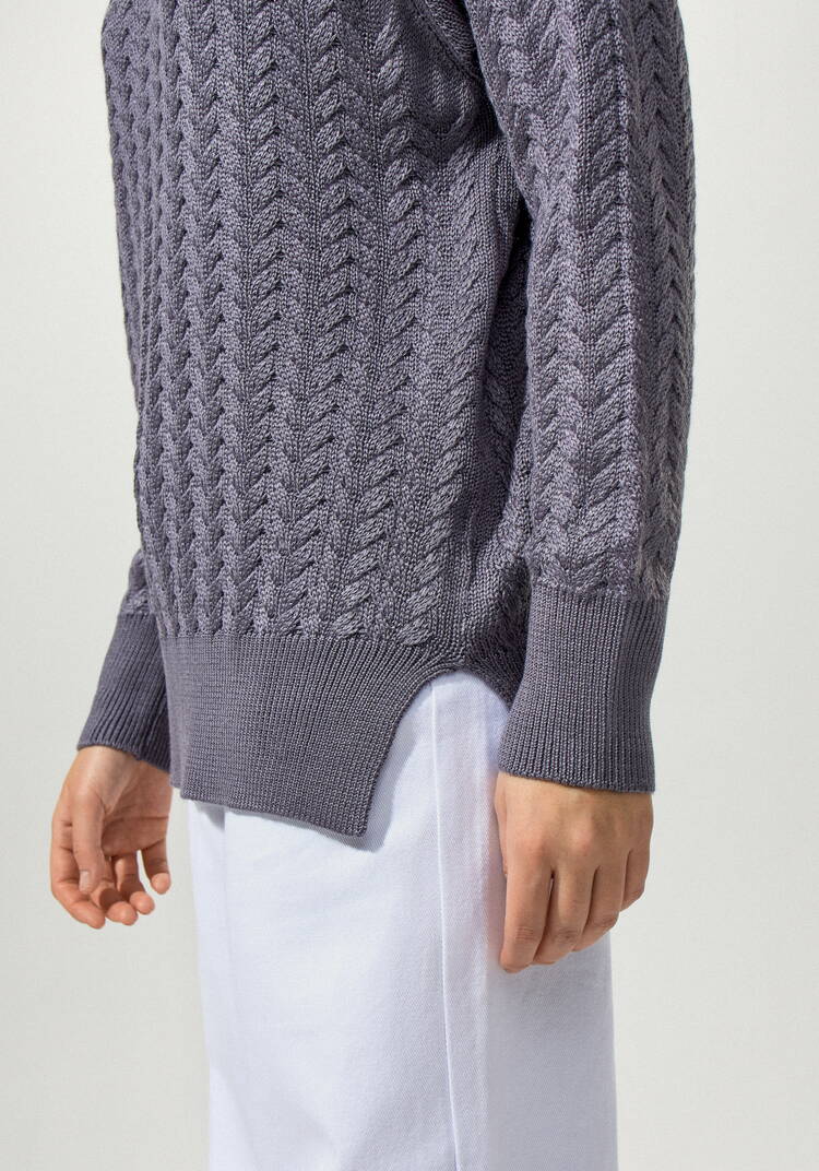 Свитер вязаный с косами и высоким горлом шир.  750, рис. 12