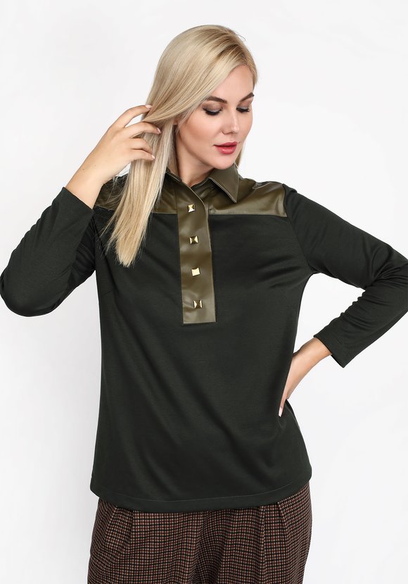 Блуза с отделкой из эко кожи шир.  580, рис. 2