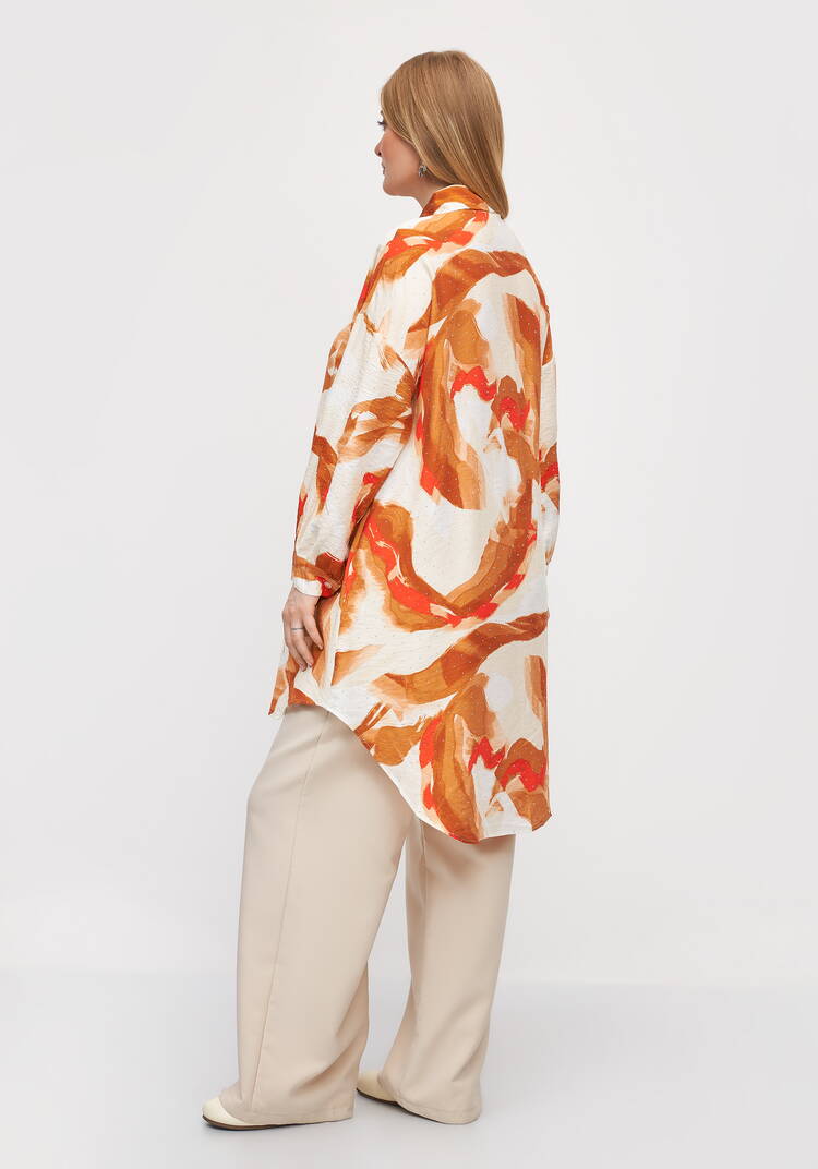 Туника на пуговицах с принтом и стразами шир.  750, рис. 9