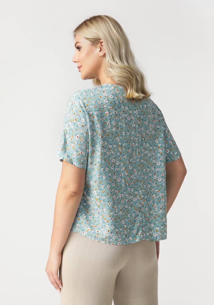 Блуза асимметричная с принтом цветы шир.  750, рис. 3