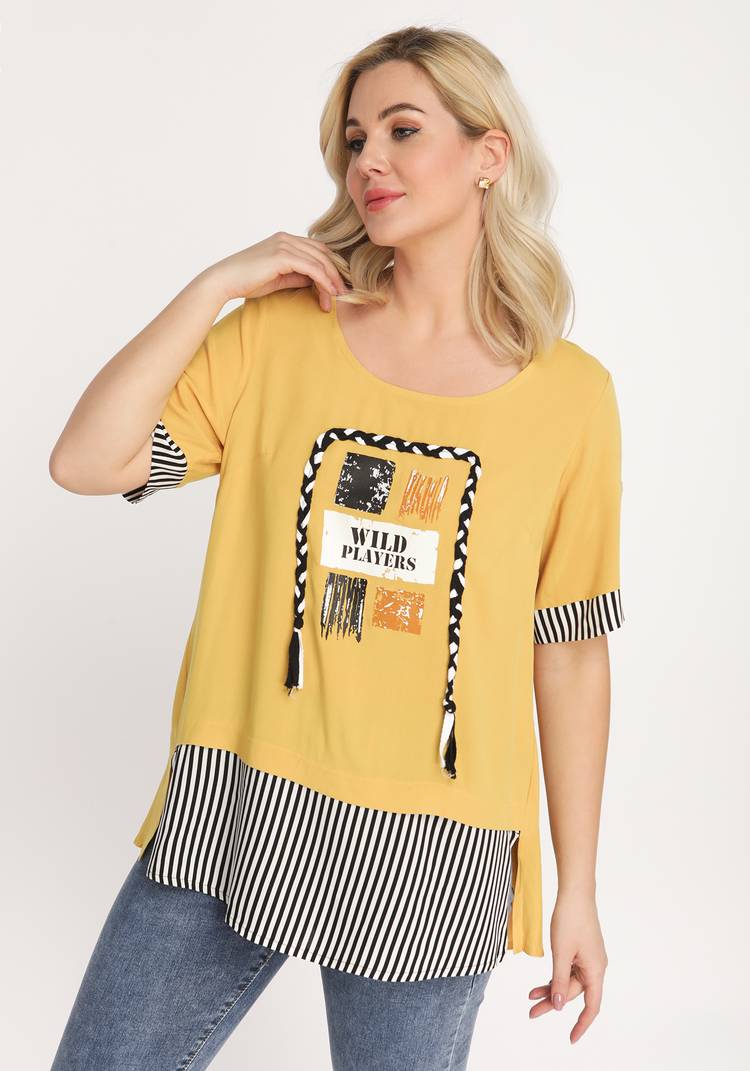 Блуза с принтом и контрастными вставками шир.  750, рис. 3