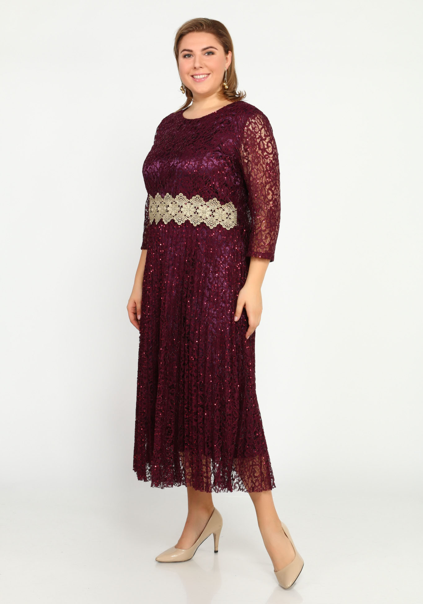 Платье-макси с кружевными вставками Bel Fiore, размер 50, цвет баклажановый - фото 2