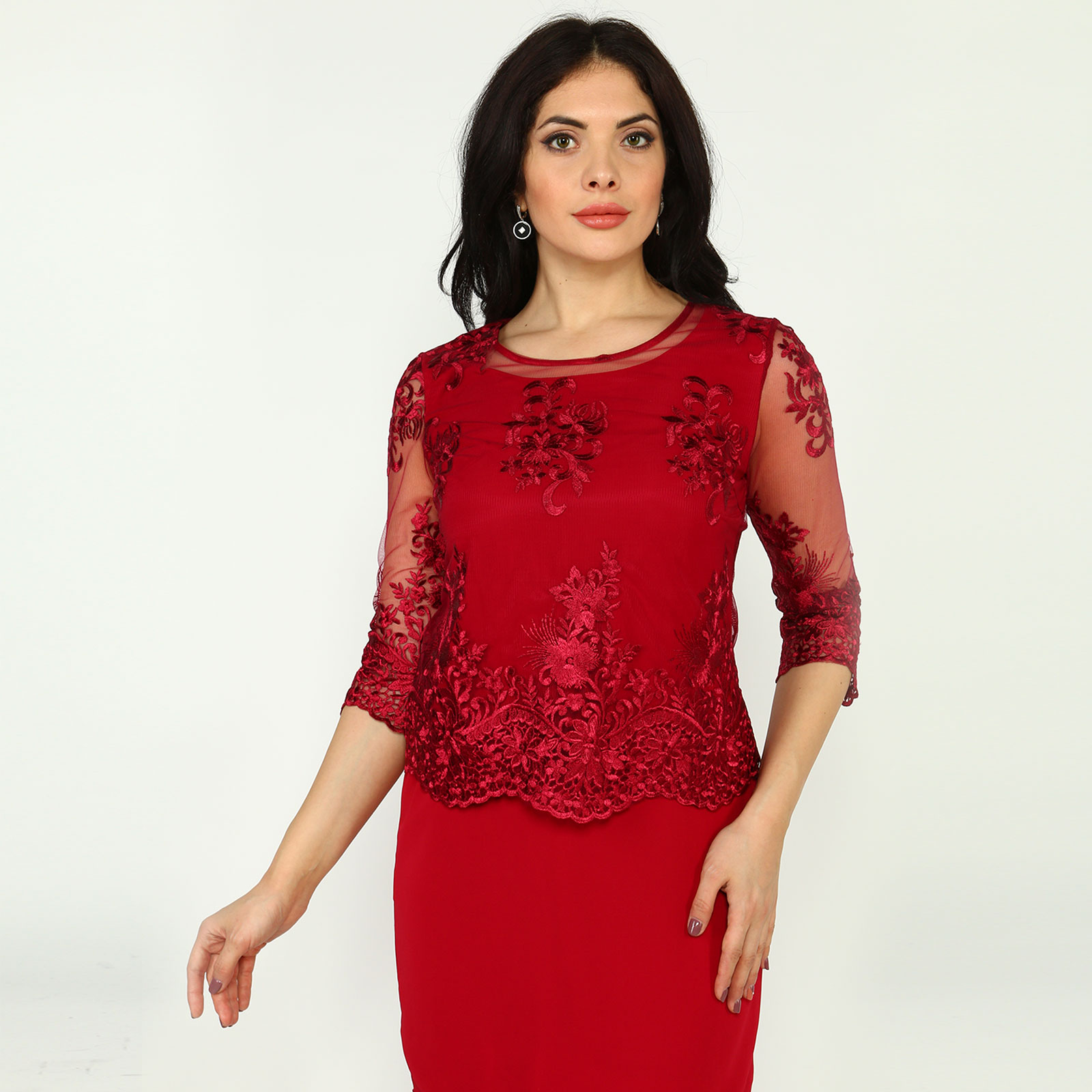 Платье элегантное с кружевным верхом Bel Fiore, размер 50, цвет красный - фото 10