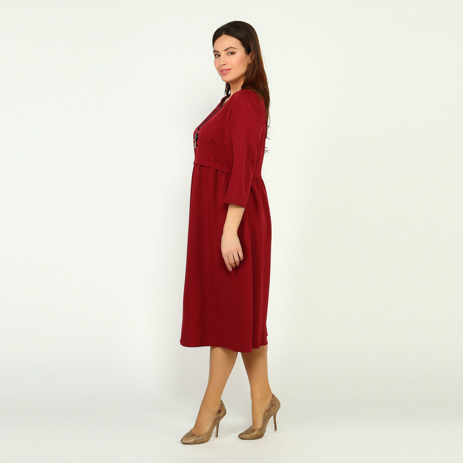 Платье с расклешенной юбкой+украшение Bianka Modeno, размер 64, цвет красный - фото 3