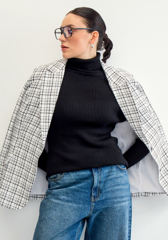 Жакет из твида однобортный шир.  580, рис. 9