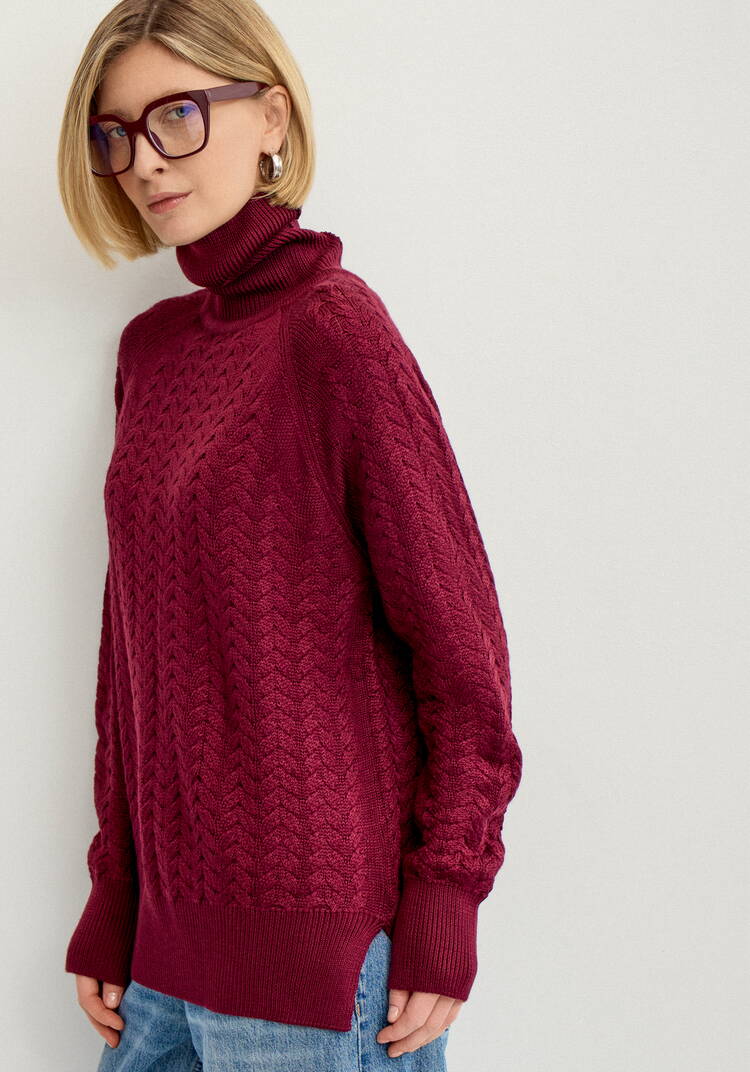 Свитер вязаный с косами и высоким горлом шир.  750, рис. 22