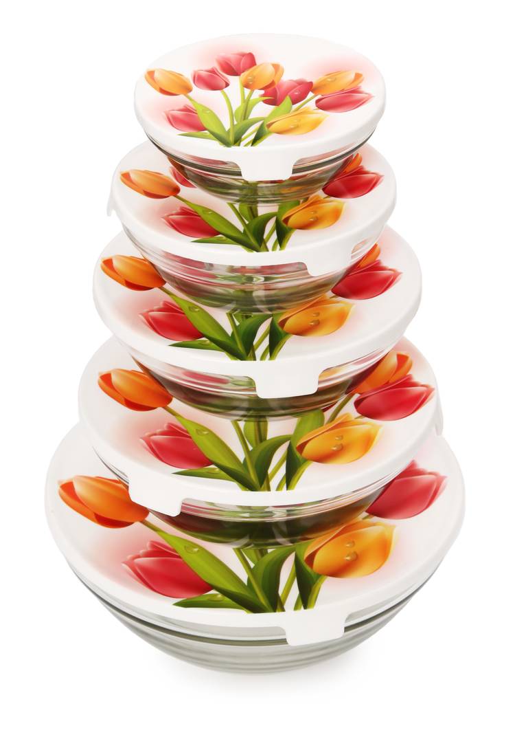 Набор из 5 салатников с крышками Тюльпаны шир.  750, рис. 1