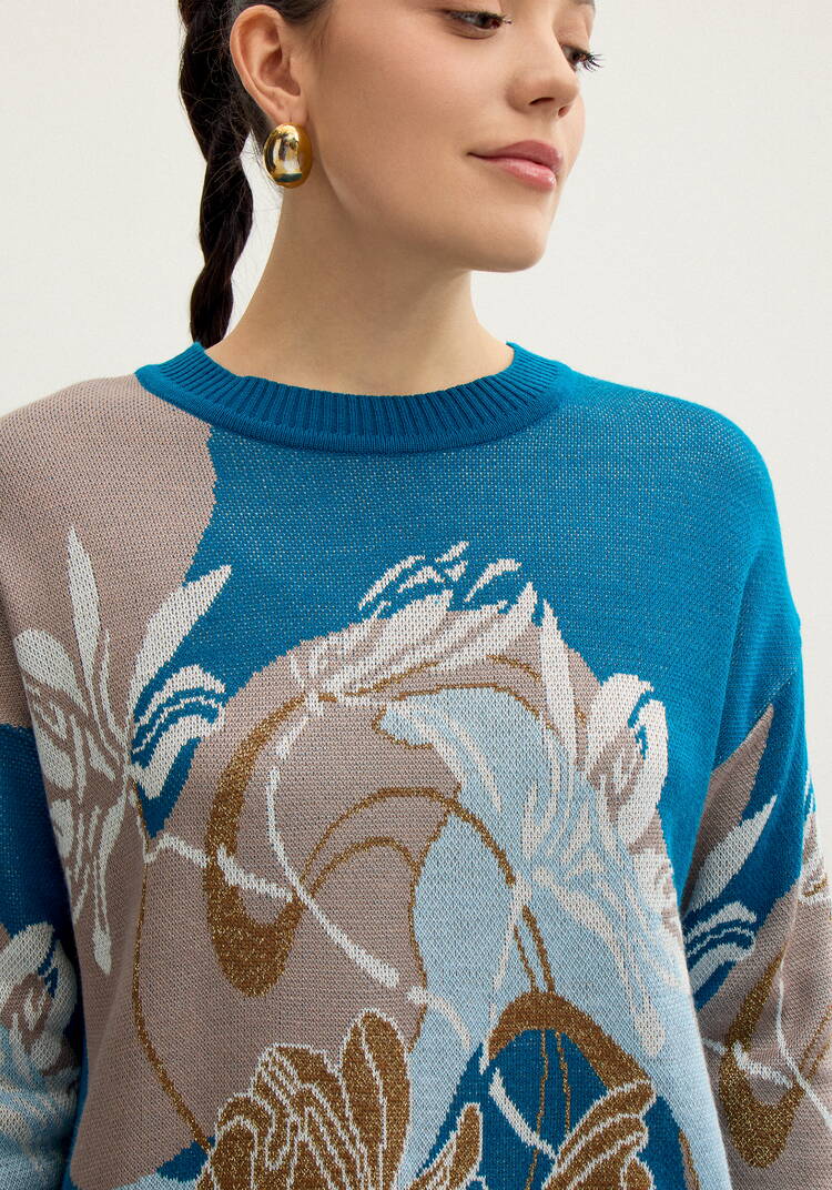 Джемпер с цветочно-абстрактным принтом шир.  750, рис. 5